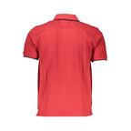 North Sails Rosso Cotton men's polo shirt displayed, featuring a classic collar and short sleeves in a vibrant red color.