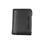 Calvin Klein black leather wallet with coin purse and sleek design, featuring card slots and compact style.