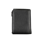 Calvin Klein sleek black leather wallet with coin purse, featuring multiple card slots and a compact design.