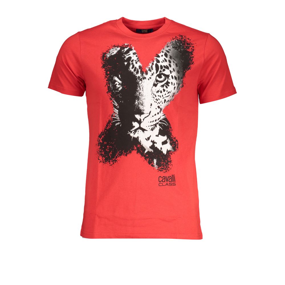 Cavalli Class Rosso cotton men's T-shirt featuring a classic fit and simple design, displayed on a plain background.