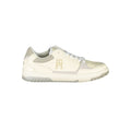 Tommy Hilfiger beige sports sneakers with unique embroidery and white rubber soles, casual athletic footwear.