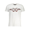 White cotton men's T-shirt by Cavalli Class, featuring a classic fit and simple design, shown on a plain background.