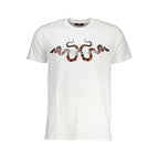 White cotton men's T-shirt by Cavalli Class, featuring a classic fit and simple design, shown on a plain background.