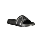 Fila black polyurethane women's slippers with cushioned soles and open-toe design, perfect for casual wear.