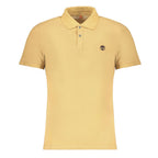 Timberland beige cotton men's polo shirt featuring a classic collar and short sleeves, laid flat on a neutral background.