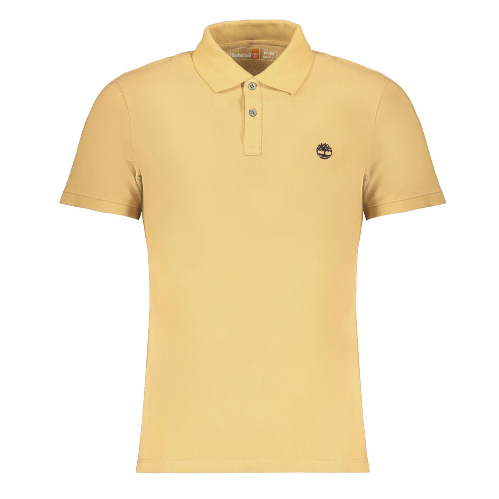 Timberland beige cotton men's polo shirt featuring a classic collar and short sleeves, laid flat on a neutral background.