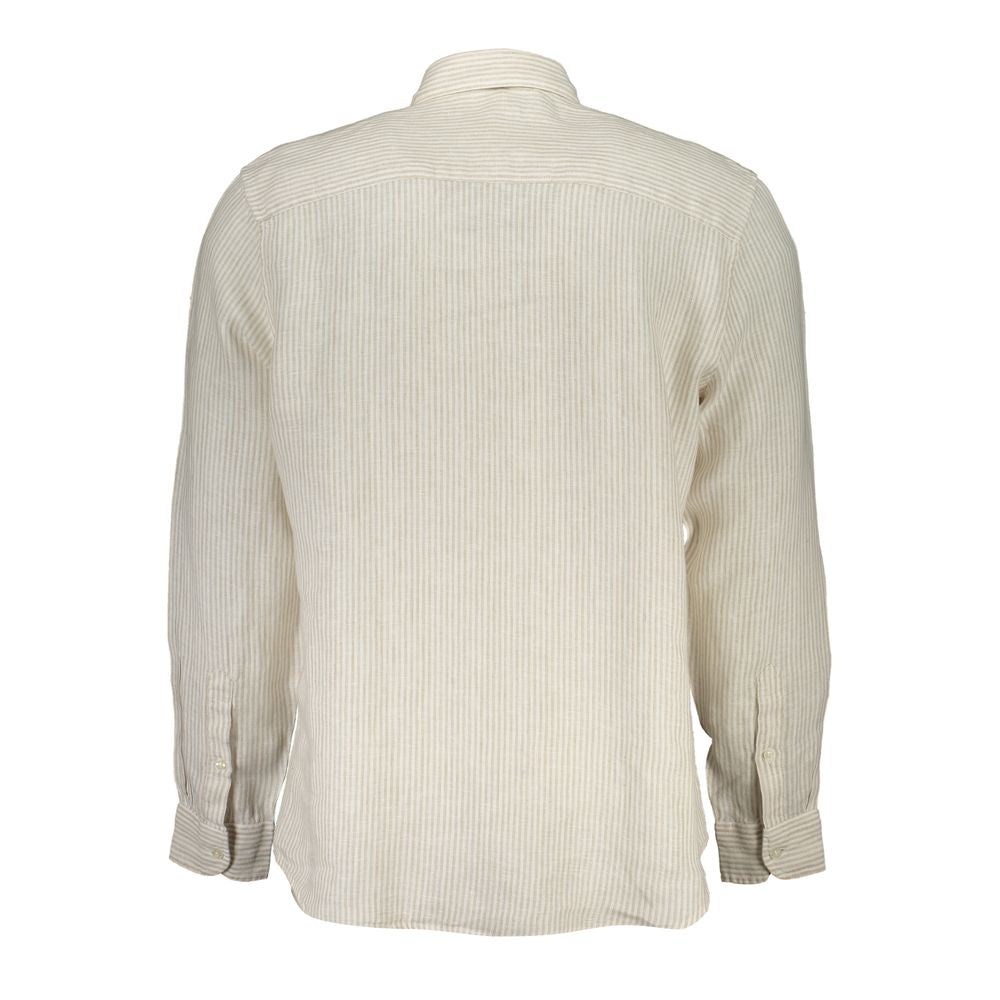 Beige linen men's shirt by North Sails with a classic collar and button-down front, displayed on a plain background.