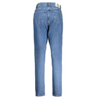 Calvin Klein Blu cotton women's jeans, classic denim style, fitted cut, front pockets, and belt loops, casual everyday wear