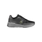 Black polyurethane men's sneaker by Blauer with sleek design and lace-up closure.