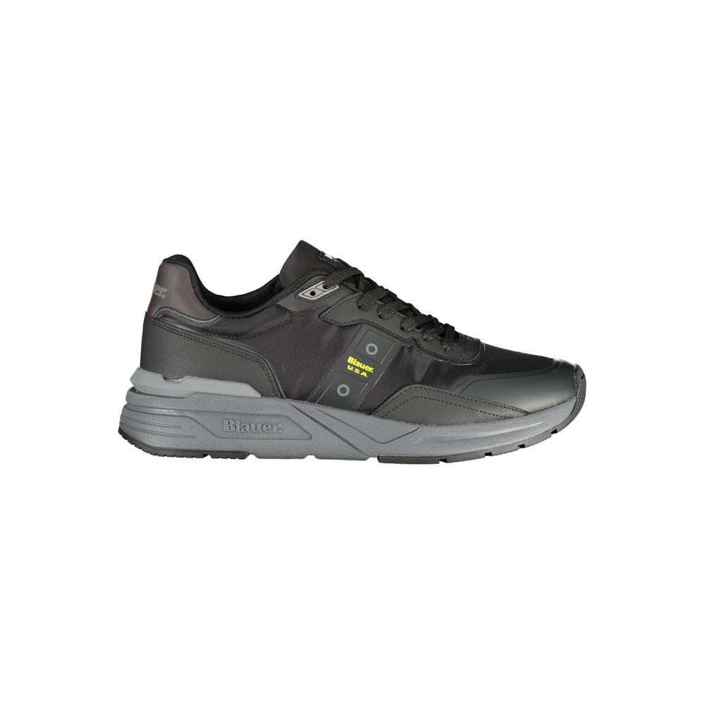 Black polyurethane men's sneaker by Blauer with sleek design and lace-up closure.