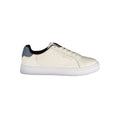Beige leather women's sneaker by Tommy Hilfiger with white sole and subtle branding for casual, stylish footwear.
