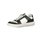 Tommy Hilfiger Nero leather women's sneaker with white sole and minimalist design, showcasing a stylish casual footwear option.