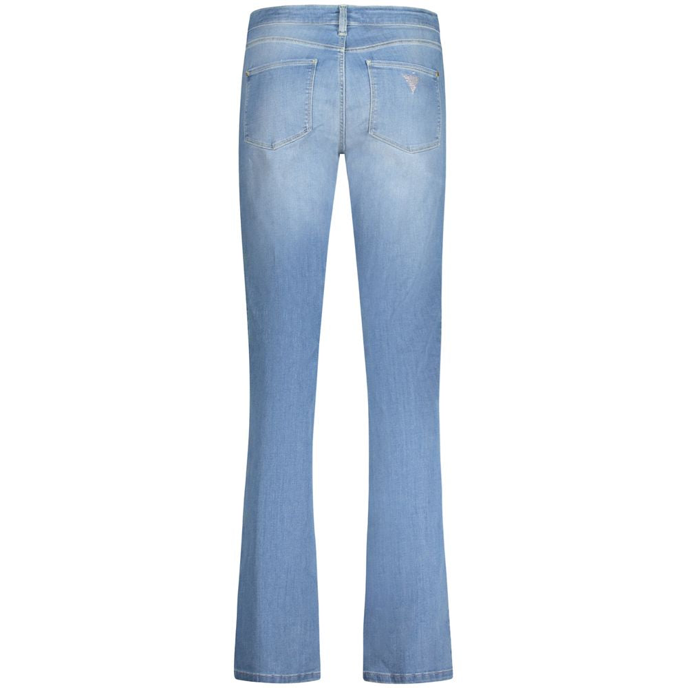 Light blue Guess Jeans Azzurro cotton women's jeans, shown flat with classic five-pocket design and metal button closure.