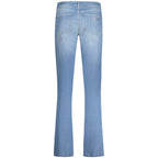 Light blue Guess Jeans Azzurro cotton women's jeans, shown flat with classic five-pocket design and metal button closure.