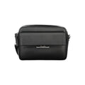 Calvin Klein black polyurethane women's shoulder bag with sleek design and shoulder strap, stylish and versatile accessory.