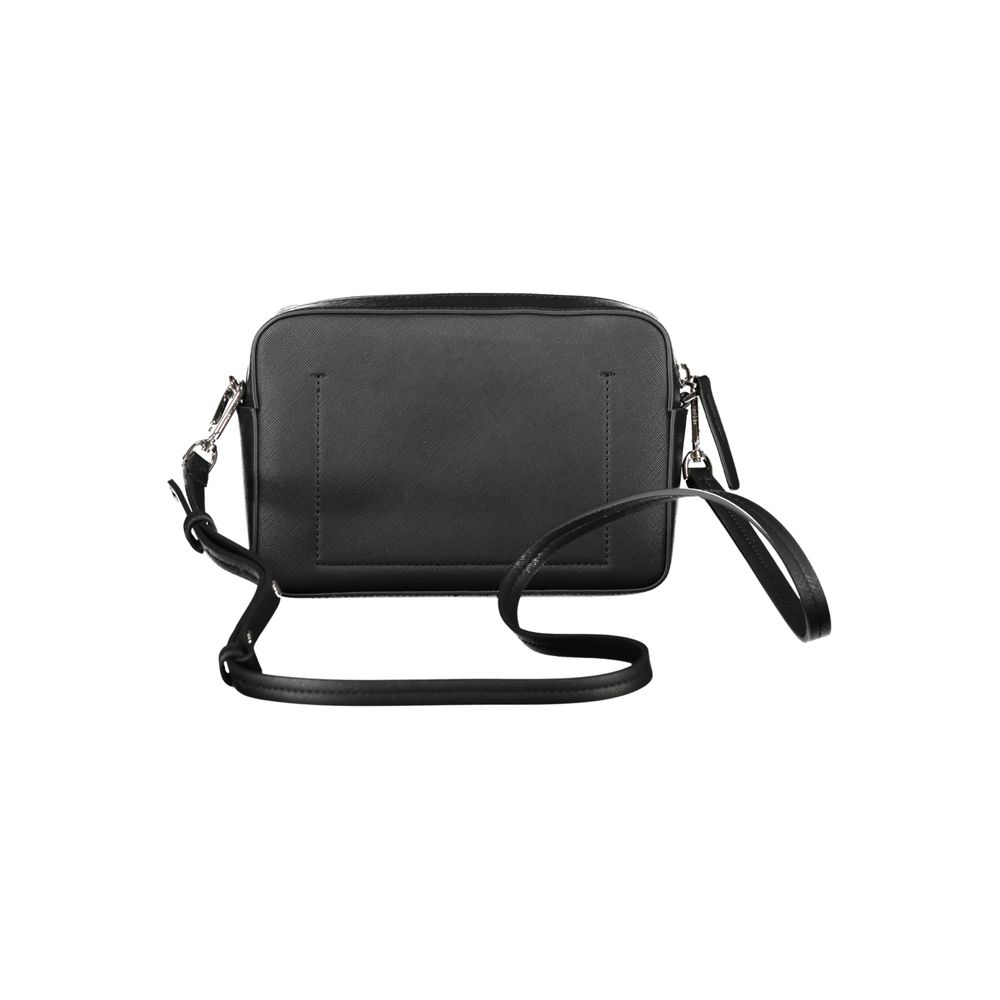 Calvin Klein black polyurethane women's shoulder bag with sleek design and adjustable strap, stylish accessory for everyday use.