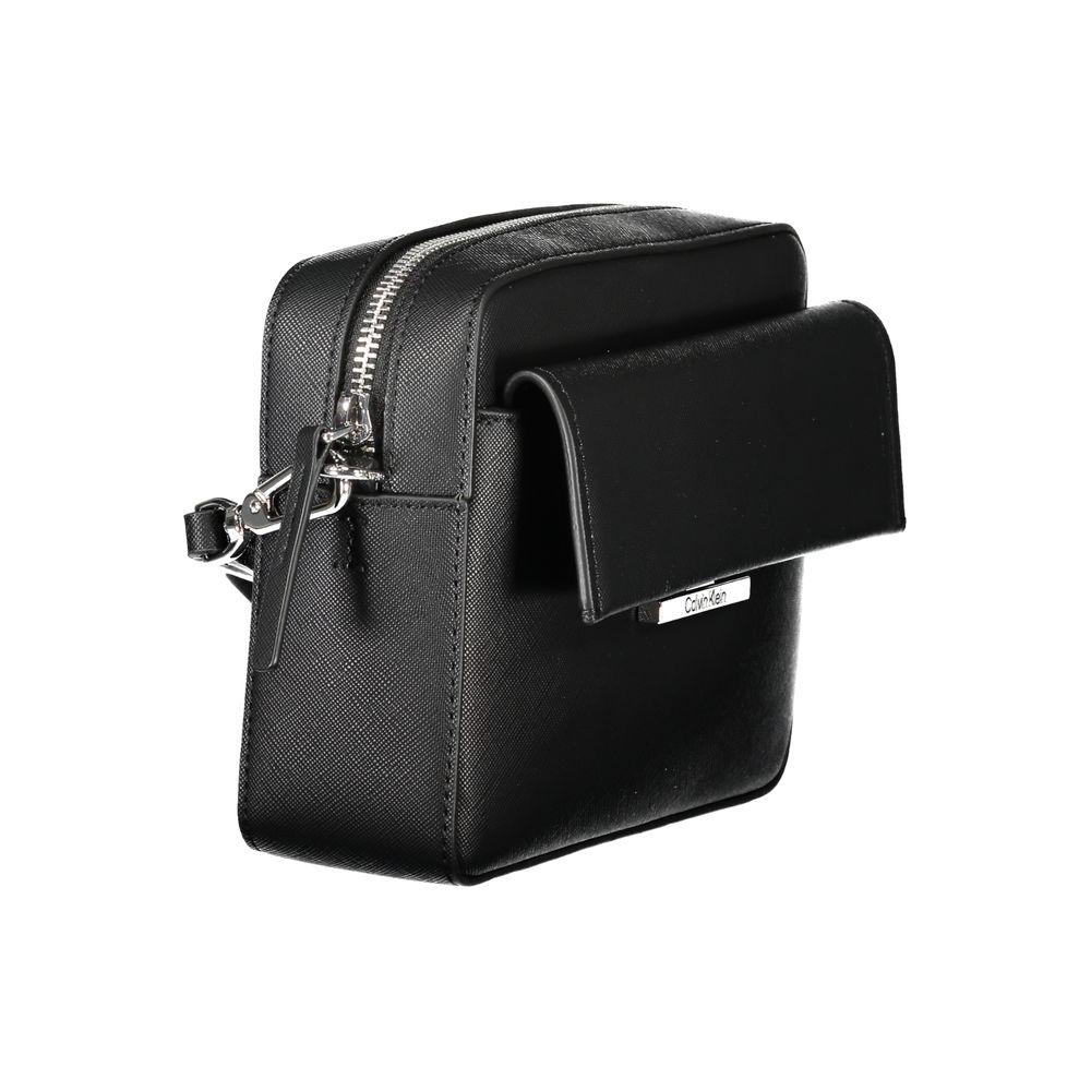 Black Calvin Klein polyurethane women's shoulder bag with adjustable strap and sleek design, perfect for everyday use.