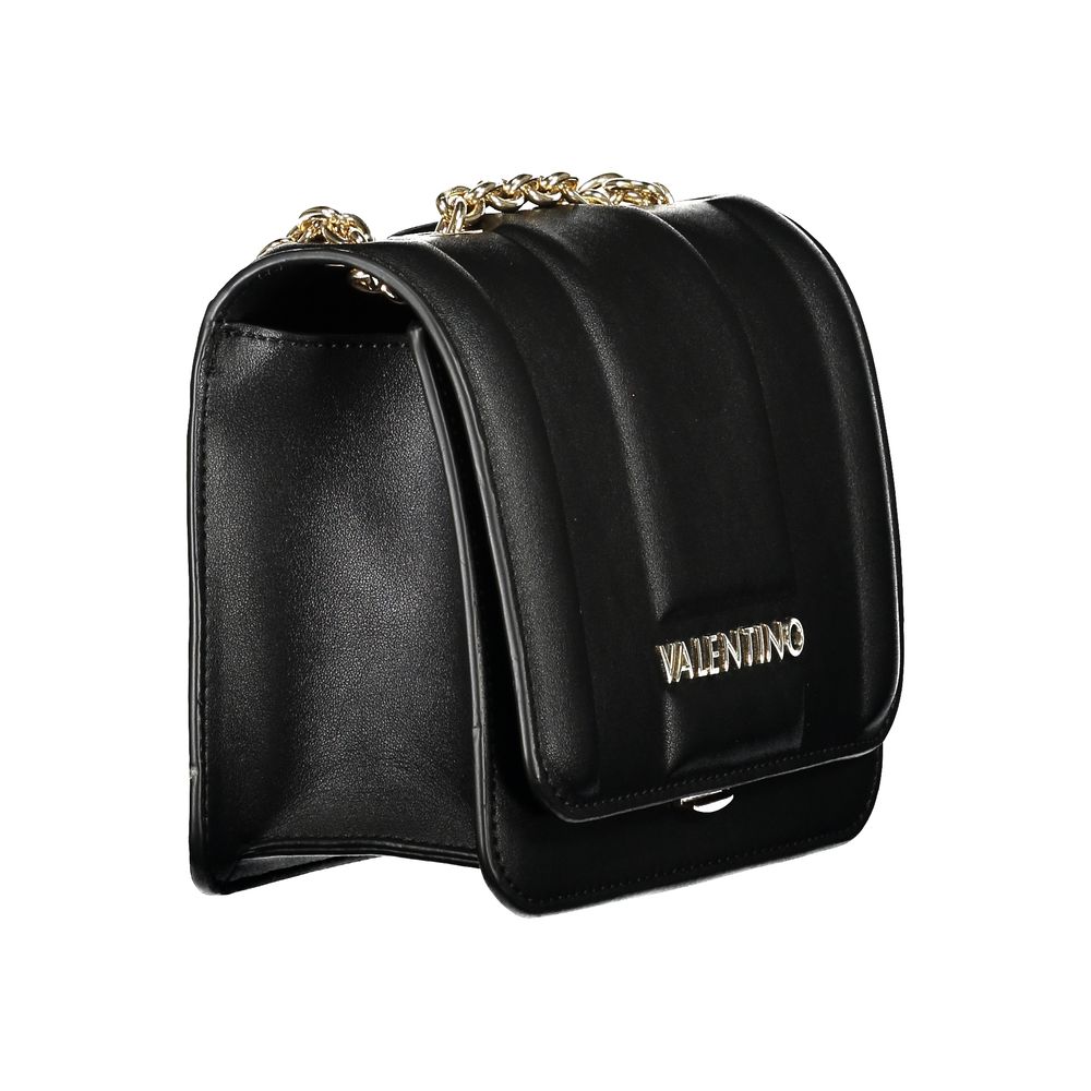 Black Mario Valentino women's handbag made of polyurethane with sleek design and silver-tone hardware.