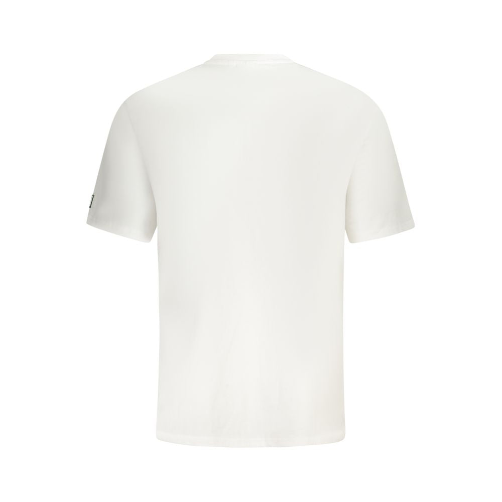 White cotton men's T-shirt by Fila, displayed flat with short sleeves and crew neckline.