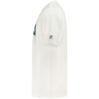 White cotton men's T-shirt by Fila, featuring a classic fit and crew neckline, shown on a plain background.