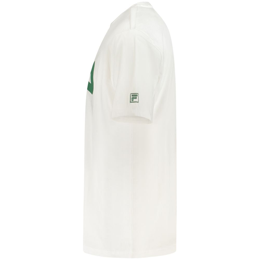 White cotton men's T-shirt by Fila, featuring a classic fit and crew neckline, shown on a plain background.