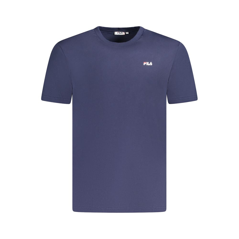 Blue organic cotton men's T-shirt by Fila with a classic fit and subtle logo detail, shown laid flat.