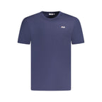 Blue organic cotton men's T-shirt by Fila with a classic fit and subtle logo detail, shown laid flat.