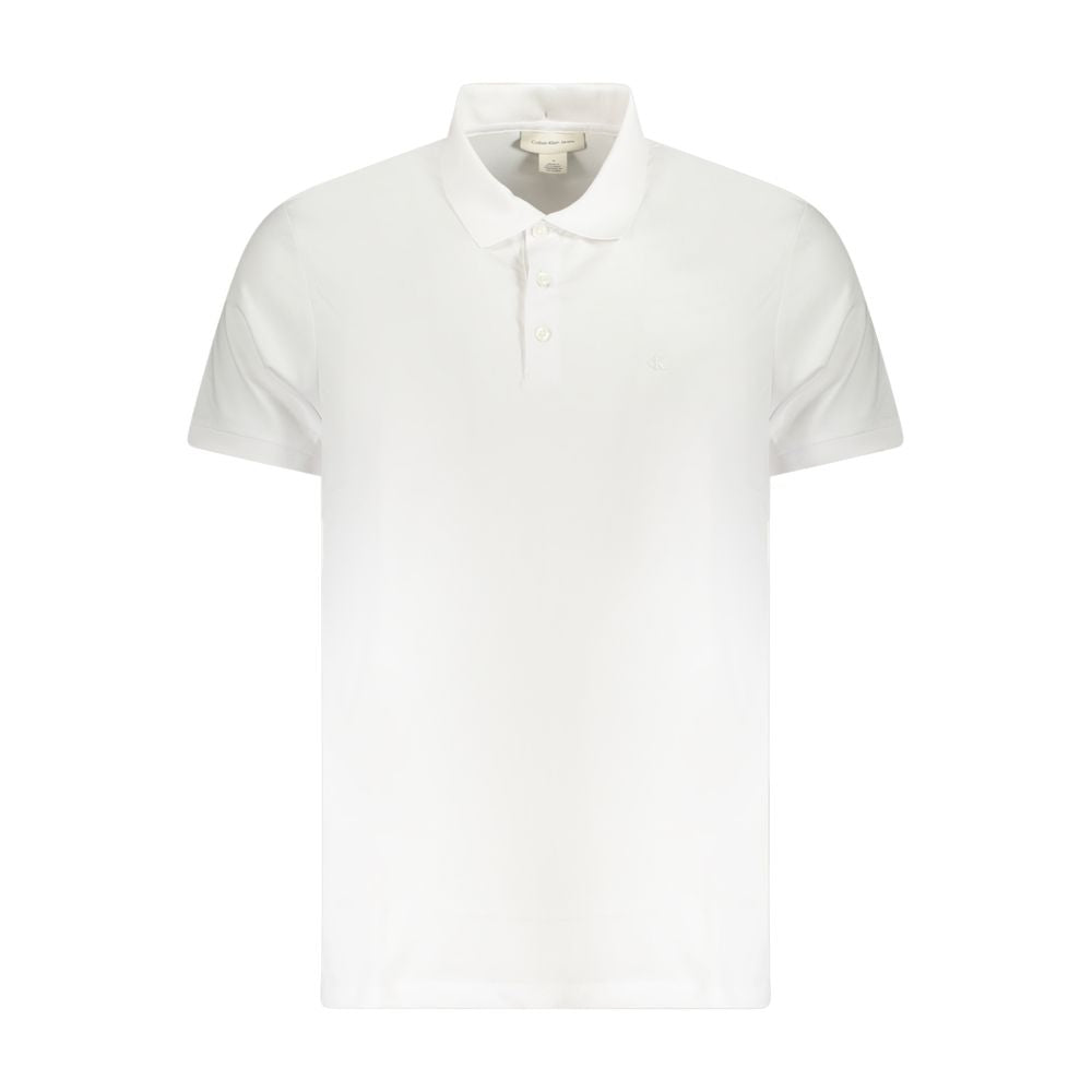 Calvin Klein white cotton men's polo shirt with collar and short sleeves, featuring a classic fit and subtle branding.