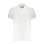 Calvin Klein white cotton men's polo shirt with collar and short sleeves, featuring a classic fit and subtle branding.