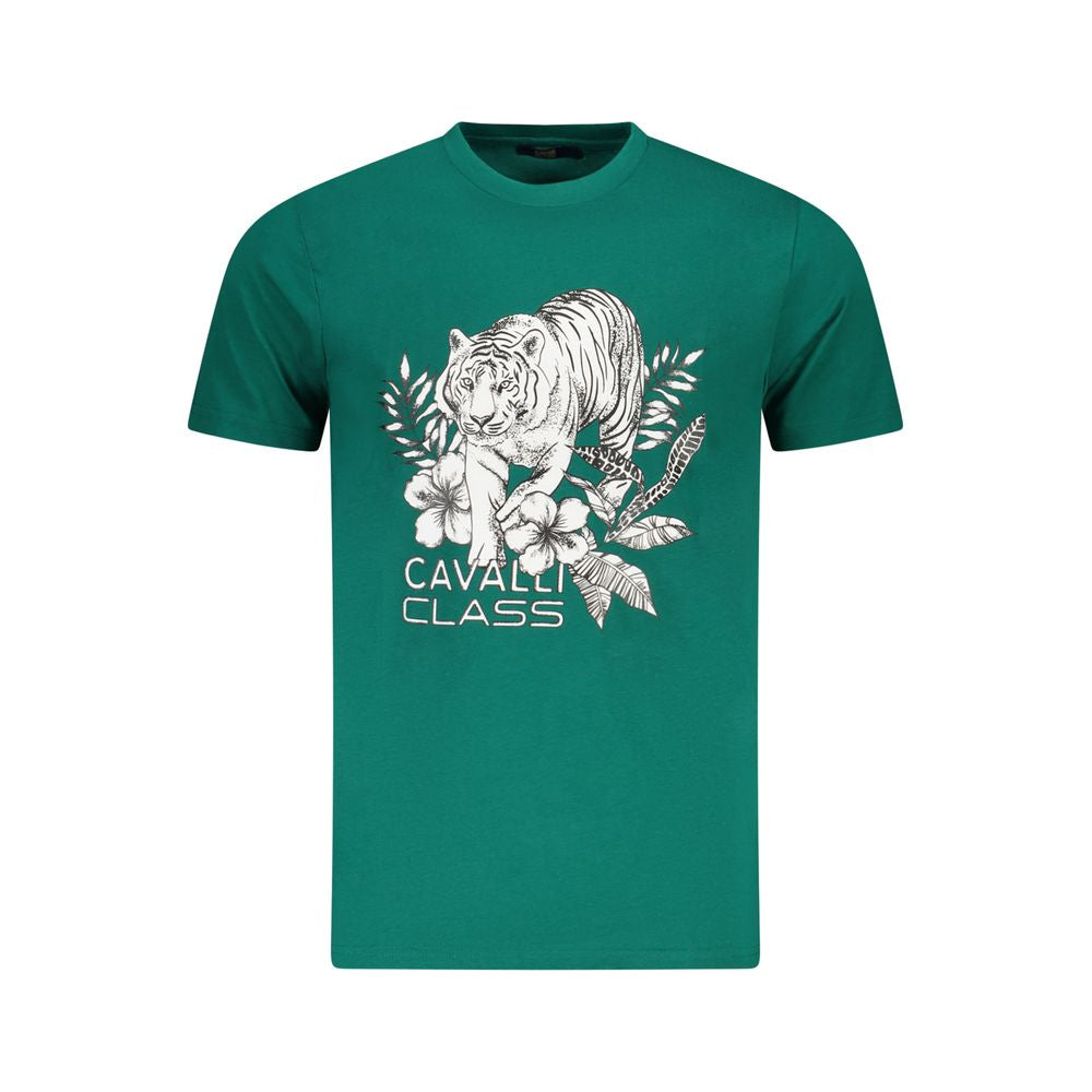 Cavalli Class Green Cotton Men T-Shirt Cavalli Class