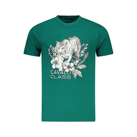 Cavalli Class Green Cotton Men T-Shirt Cavalli Class