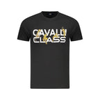 Black Cavalli Class men's cotton T-shirt with crew neck and short sleeves, showcasing a sleek, casual design.