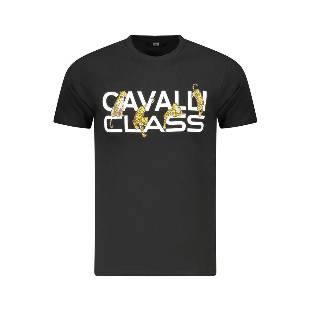 Black Cavalli Class men's cotton T-shirt with crew neck and short sleeves, showcasing a sleek, casual design.