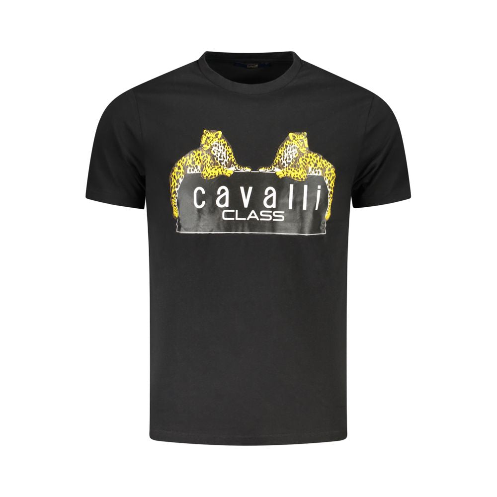 Black cotton men's T-shirt by Cavalli Class featuring a classic fit and simple crew neckline.
