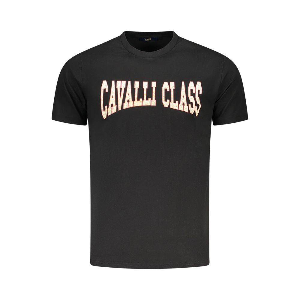 Black cotton men's T-shirt from Cavalli Class with a classic fit and subtle branding, shown on a plain background.
