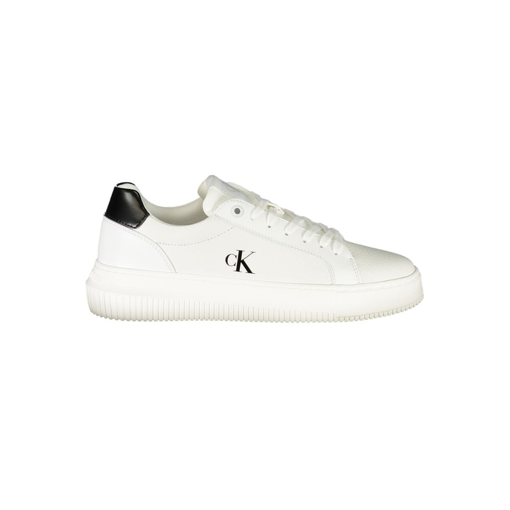 Calvin Klein Bianco polyurethane women's sneaker with white design, sleek silhouette, and sporty laces.