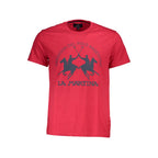 La Martina Rosso cotton men's T-shirt featuring a classic crew neck and short sleeves, displayed on a neutral background.