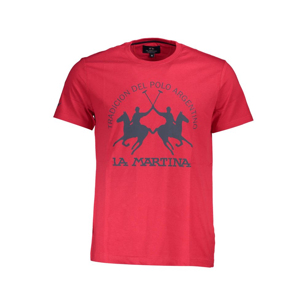 La Martina Rosso cotton men's T-shirt featuring a classic crew neck and short sleeves, displayed on a neutral background.
