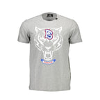 Plein Sport gray cotton men's T-shirt with crew neck and short sleeves, casual athletic style.