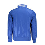 La Martina Blu polyester men's jacket with a zip front, standing collar, and side pockets, displayed on a hanger.