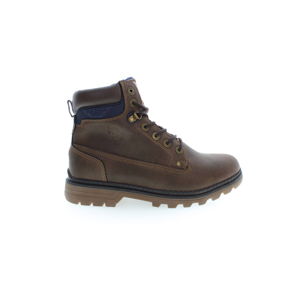 U.S. POLO ASSN. men's brown polyurethane boots with laces and sturdy sole, stylish footwear for casual or outdoor wear.