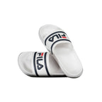 Fila white polyurethane women's slipper with open toe design and slip-on style, ideal for casual indoor wear.
