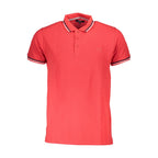 Red cotton men's polo shirt by Cavalli Class with a classic collar and short sleeves, displayed on a plain background.