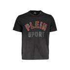 Black cotton men's T-shirt by Plein Sport featuring a round neckline and casual fit.