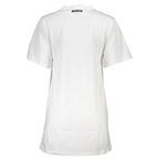 White cotton women's dress by Cavalli Class, featuring a stylish, elegant design with a fitted silhouette and subtle detailing.