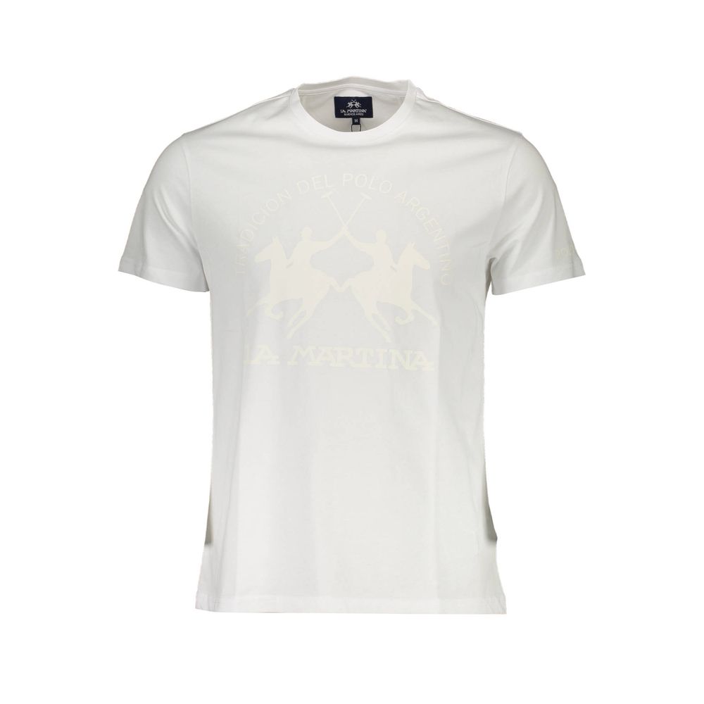 White La Martina cotton men's T-shirt with crew neckline and short sleeves, casual and comfortable style.