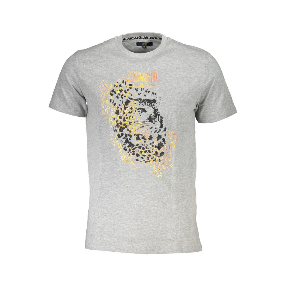 Cavalli Class Grigio cotton men's T-shirt with crew neckline and short sleeves, casual fashion essential.