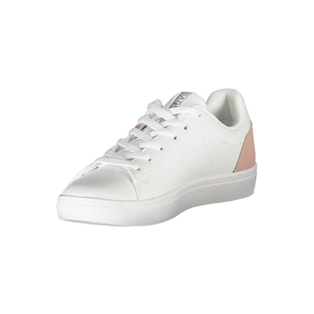 Napapijri Bianco leather women's sneaker with white design and stylish laces, featuring a sleek casual look.