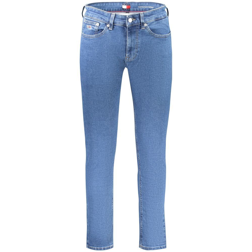 Tommy Hilfiger men's blue cotton jeans with classic fit and five-pocket design, casual denim pants for everyday wear.