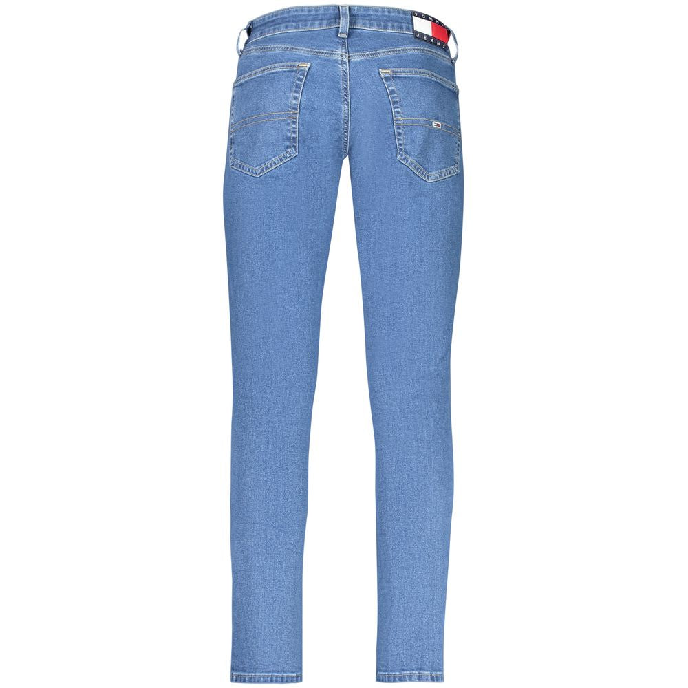 Tommy Hilfiger men's blue cotton jeans with classic five-pocket design and straight fit.